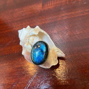 Exceptional Ring  Genuine Natural Blue Labradorite Size 7